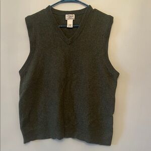 LL Bean Lambs’ Wool Knit Sweater Vest, Dark Green, Size Large